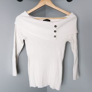 WHBM Off the Shoulder White Ribbed Sweater